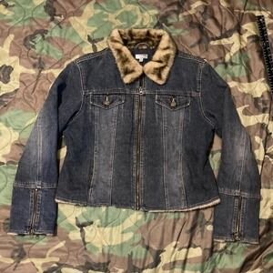 Giacca gallery cropped fit fur collar quilted denim jacket y2k‎